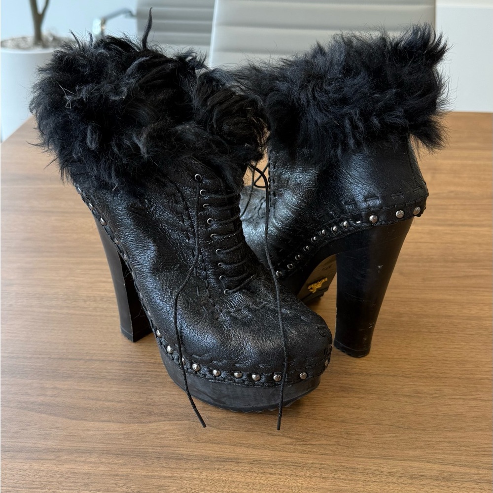 Prada Black Fur-Trimmed Heeled Boots